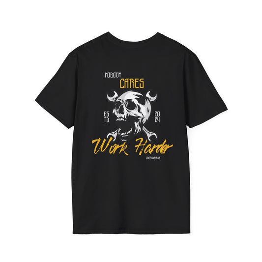 Unisex Softstyle T-Shirt with Skull & 'Work Harder' Graphic