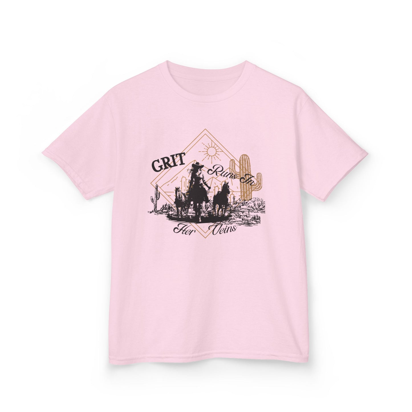 Grit Runs in Her Veins Girls' - Durable Heavy Cotton T