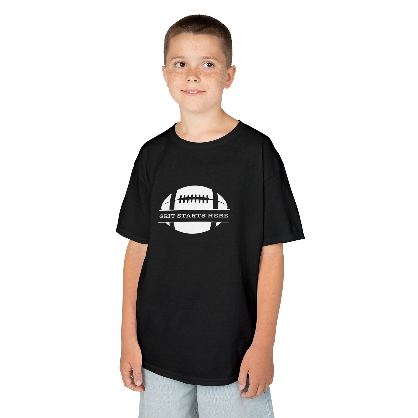 Grit Starts Here Kids Tee - Vibrant Football Design for Young Athletes