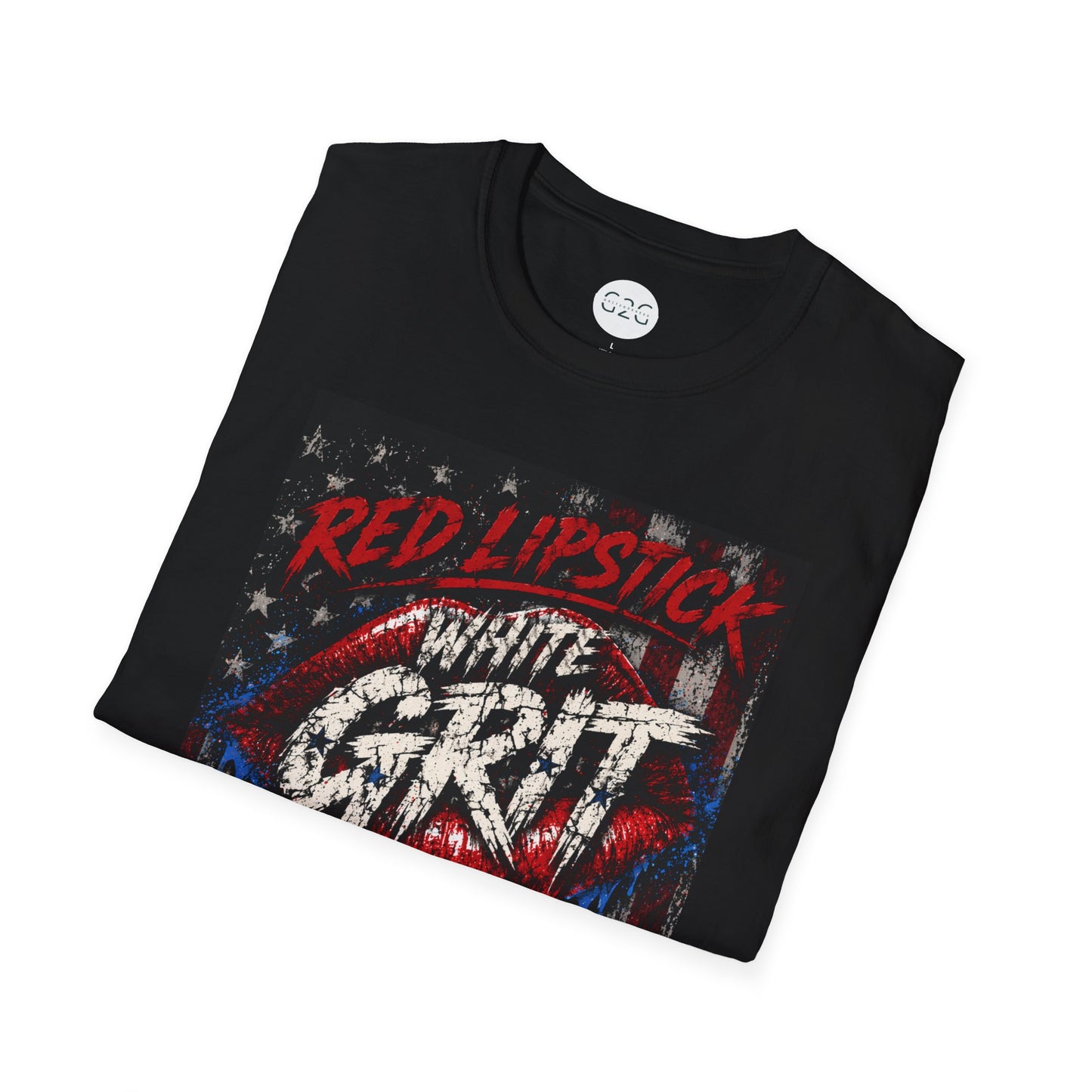 WOMENS Red Lipstick White Grit Blue Collar T