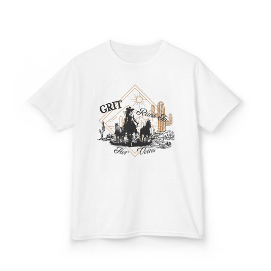 Grit Runs in Her Veins Girls' - Durable Heavy Cotton T