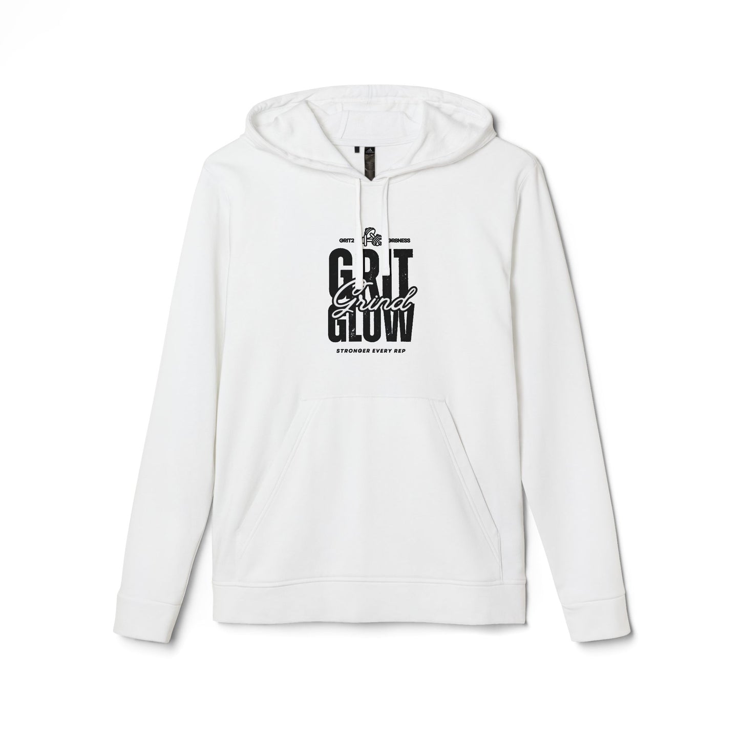 Adidas "Grit. Grind. Glow." Fleece Hoodie - Motivational Activewear for Fitness Enthusiasts