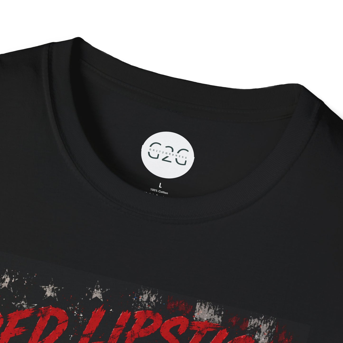 WOMENS Red Lipstick White Grit Blue Collar T