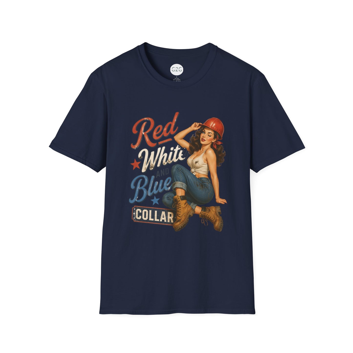 WOMENS Red White and Blue Collar T