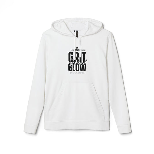 Adidas "Grit. Grind. Glow."  Fleece Hoodie - Motivational Activewear for Fitness Enthusiasts