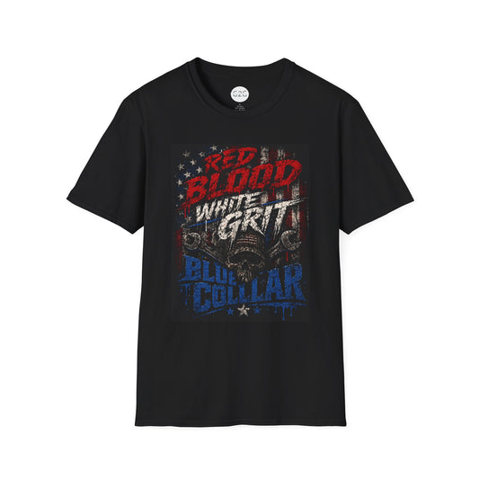 MENS 'Red Blood White Grit Blue Collar' T
